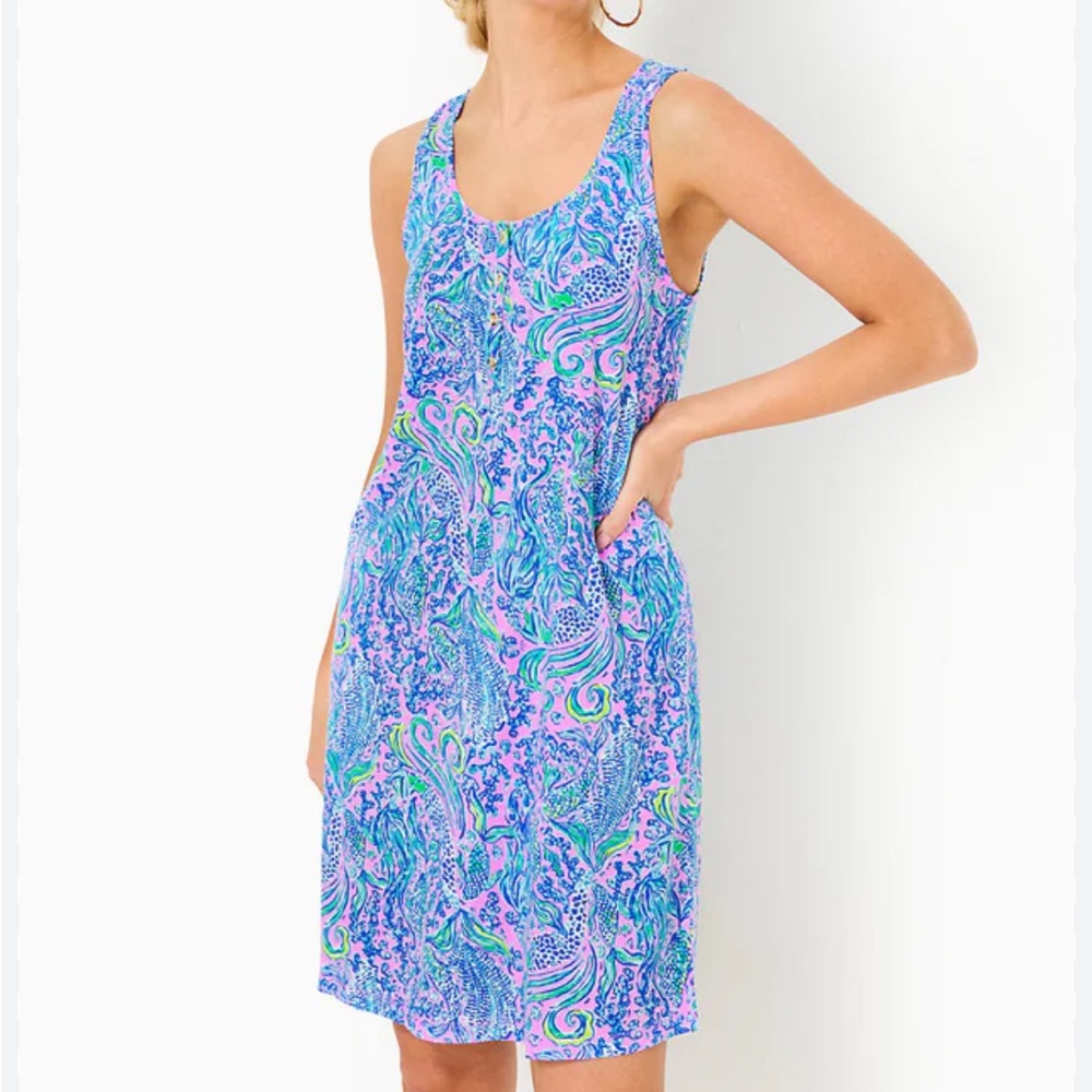 NWOT Lilly Pulitzer Lela Henley Dress Women’s Medium Lilac Rose We Mermaid It
